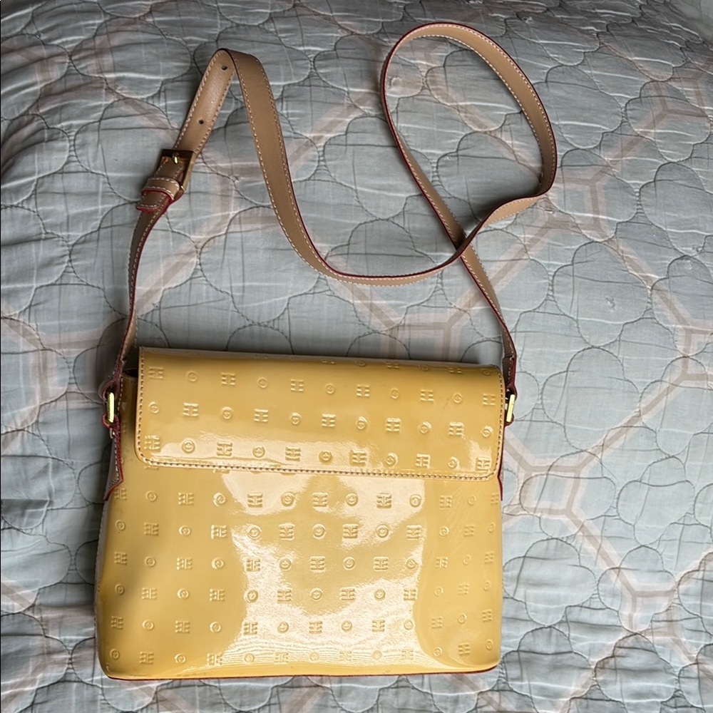 Arcadia patent leather yellow shoulder bag